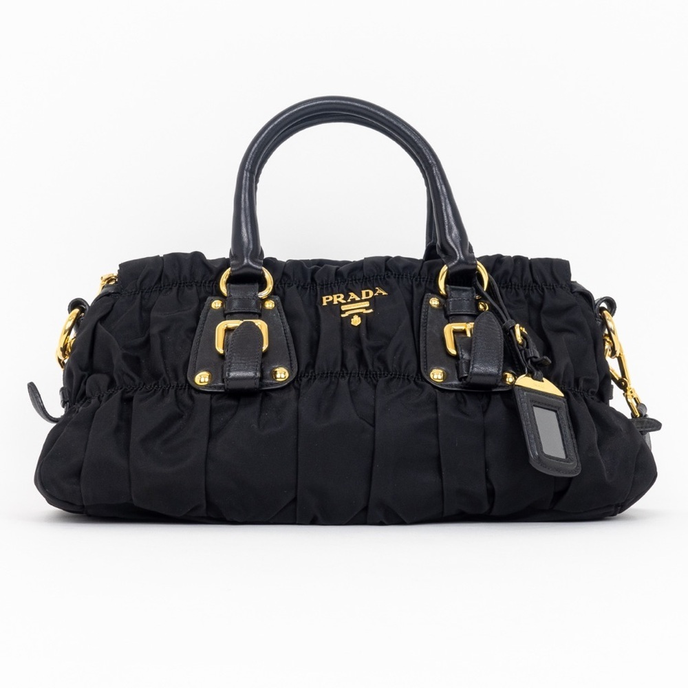 PRADA BLACK NYLON GAUFRE GATHERED TESSUTO ZIPPED SHOULDER BAG | w certificate